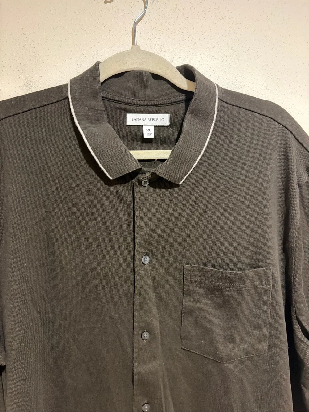 Banana Republic Men's Luxury-Touch Pique Resort Shirt Heathland Brown Size XL